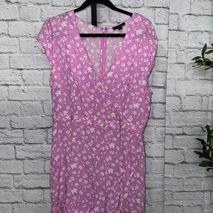 J.Crew Ruffle Front Mini Dress Size 12 Bubblegum Floral Pink Purple Cap Sleeves